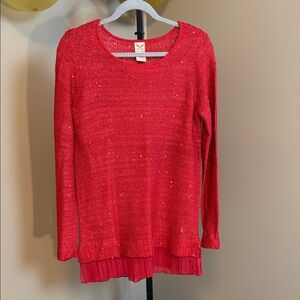 Red Sequin Women’s Size Medium (8-10) with Layered Hem Sweater Blouse